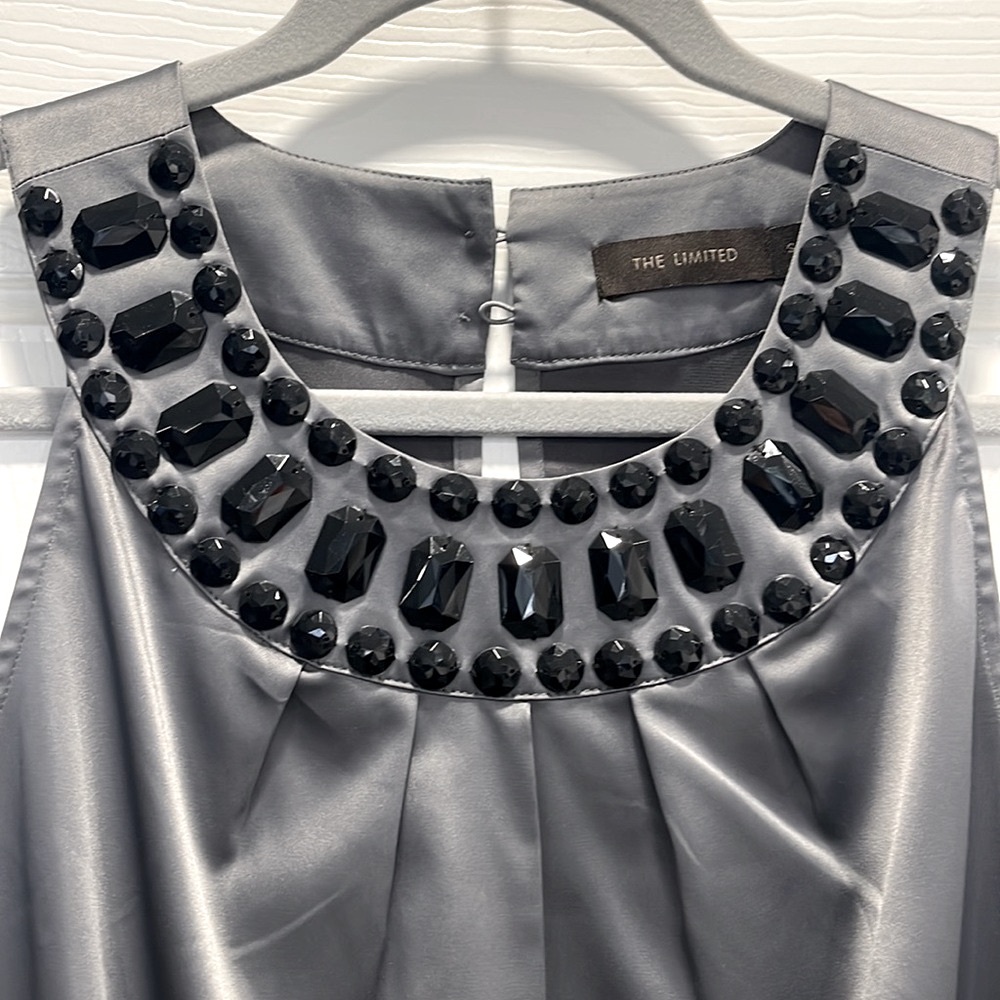 The Limited Beaded Metallic Scoop Neck Blouse -Gray Small - Picture 4 of 10